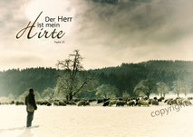 Hirte, Psalm 23, Schafe, Winter, Christliche Kunstkarten