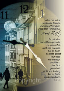 Alles hat seine Zeit, Bibel, Uhr, Mond, Christliche Kunstkarten, Mirjam Dentler