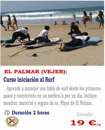 curso iniciación al surf en El Palmar