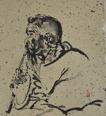 Monks, smoking pipe, Art, Painting Sumi-e