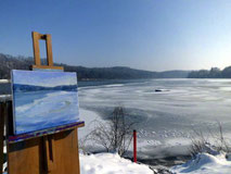 Pleinairbild, Winterlandschaft am Lech