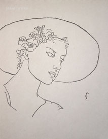 Sun-hat and Flowers, line drawing by Sarah Myers