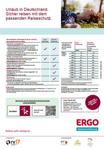 Muster eines ERGO Reiseversicherung Reiseschutz-PDF-Flyers für die Storno-Versicherung für Urlaub in Deutschland