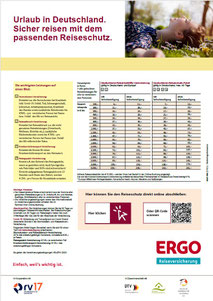 Muster eines ERGO Reiseversicherung Reiseschutz-PDF-Flyers für die Reiserücktritts-Versicherung für Urlaub in Deutschland