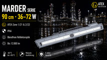 MARDER Ex-Schutz LED-Langfeldstrahler 90 cm, 36–72 W, ATEX Zone 1/21 & 2/22