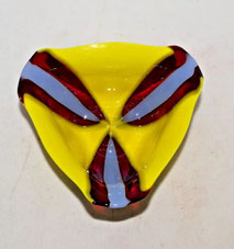 Kleine 50er Jahre Glas Schale gelbes Glas rot-blaue Streifen 5,0 x 11,5 x 12,5cm, € 65,00