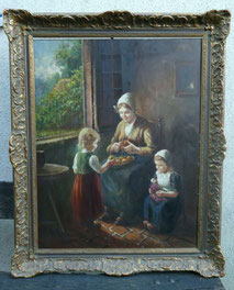 Ölgemälde, Mutter mit Kindern, P. A. Hendriks, Genrebild, Maße 90,0 cm x 71,0 cm, € 950,00