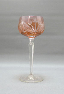 Kristallglas,Römer,orangfarbender Überfang,Blütenschliff,gekerbter Stiel,19,5 cm , € 45,00