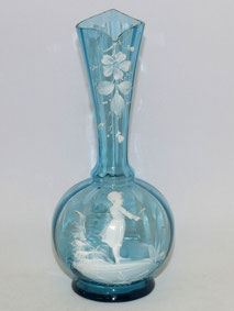 Mery Gregory, USA Glas Vase blau Schneemalerei Goldkante ca. 1880 H. 22,5 cm, € 150,00