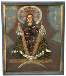 Jungfrau Maria von Pomata Peru, Öl auf Leinen Volkstümliche Darstellung 45x38 cm, € 680,00