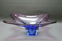 50er Jahre Glasschale, gezogenes Glas, violett, blau, böhmisch, 32,0 x 23,0 cm , € 65,00