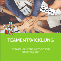 Link als Bild zu den Online-Trainings zu Teamentwicklung, Teamtraining, Change Management Training, Konflikttraining für Teams, Design Thinking Workshop, Agile Teams Slogan: Individuell stark, Gemeinsam unschlagbar, Claudia Karrasch, Bonn, Bundesweit