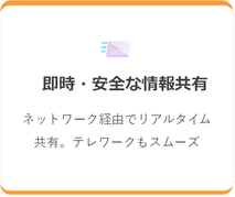 即時・安全な情報共有 ネットワーク経由でリアルタイム 共有。テレワークもスムーズ