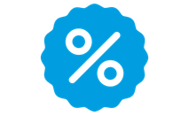 Ein Piktogramm: Das Prozentzeichen in weiß ist auf einem geriffelten Kreis in Hellblau.