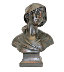 Schwere Keramik Büste Jugendstil Frau Kopf 16,4 kg, H. 52,0 cm bronzefarben, € 1200,00 