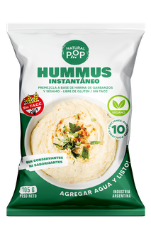HUMMUS INSTANTANEO. Premezcla a base de garbanzo y sésamo. Presentación: 105Grs. Apto celíaco, vegano y Kosher Parve: Bobek. Origen Argentina.