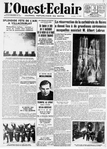 La Une de L'Ouest-Eclair du 11 juillet 1938.
