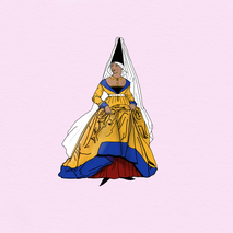 Illustration Dame in burgundischer Houppelande mit Hennin © Epochs of Fashion