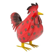 Deko Huhn aus Metall rot mit Muster
