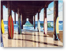 〈ブリキ看板〉桟橋の下のサーフボード