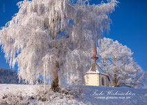 Weihnachtskarte, Neujahrskarte, Wyher, Kapelle, Kapelle mit Raureif, Wyherkapelle, Ettiswil, Luzern Schweiz