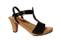 modèle de sabots et sandale d'été sur haut talon et semelle bois, réalisé à la main et sur mesure par isa, des sabots d'isa, fabricant de chaussures sur mesure