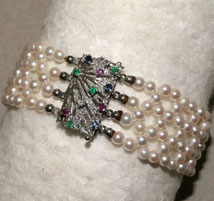Perlen Armband 585er Weißgold Steine Saphier Diamant Smaragd Rubin L. 20,5 cm, € 980,00