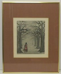 Irene Müller Radierung " Mädchen in rotem Mantel" 1978 Auflage 25/50 23,5 x 20cm, € 190,00