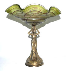 Jugendstil Tafelaufsatz Eisenguss vermessingt Glasschale Pallme & König H.29,0cm, € 295,00