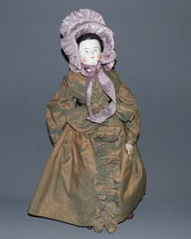 Biedermeier Puppe, China Head , Brustblattkopf, Stoffkörper, Leder, 55,0 cm , € 480,00