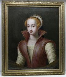 Portrait englische Lady, Spanish hood, Perlenschmuck um 1700 , € 3550,00