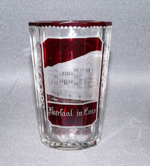 Badebecher Kristall Glas Kursaal in Ems rot lasiert H. 9,2 cm, € 150,00