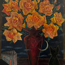 Kenichi Tomoto「Farewell Rose Night」65,2x53cm,Acrylic paint on board