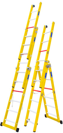 Escalera de fibra transformable de 3 tramos