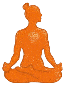 Leuchtend orange Frau im Meditationssitz
