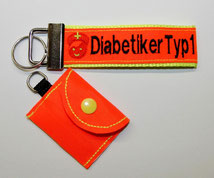 Diabetiker  Schlüsselanhänger Notfallset Anhänger Diabetes Typ1 neonorange