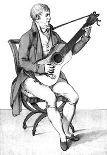 Gitarrenspieler. Pinsel in Grau und Braun. ca. 1780.