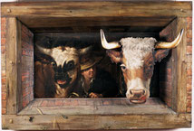 Georg Kneipp, Vaches dans une étable, 1841, huile sur bois, collection musée des beaux-arts de Brest métropole.