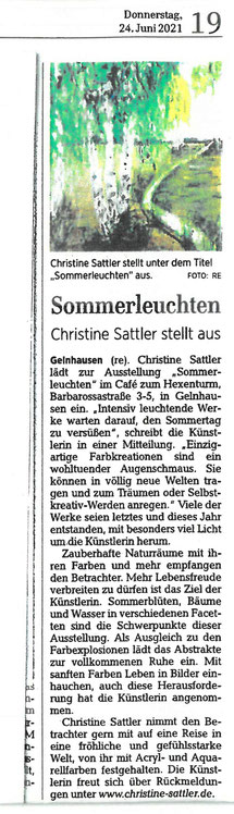 Presse, Stadtjournal Gelnhausen, Christine Sattler, Café zum Hexenturm, Sommer 2020