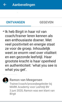 aanbeveling linkedin birgit timmers online trainer review recensie