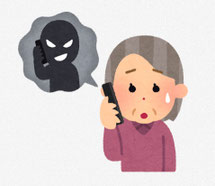 一人で詐欺相手と電話をするイラスト