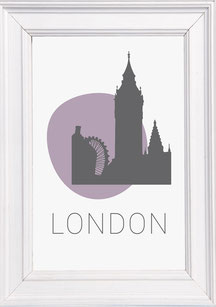 Poster London Silhouette Pastelltöne Big Ben London Eye
