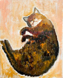 かいがのみせあかちゃん　の油彩絵画「眠る猫」