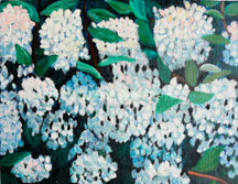 かいがのみせあかちゃん　油彩画　紫陽花　絵画　F6　夏　6月　梅雨　花
