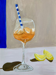 Een vrolijk cocktailglas schilderij gemaakt als herinnering aan een geslaagde creatieve vriendinnendag workshop in Breda