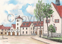 Gemälde von Kroppenstedt, Eulenturm und Museum Kroppenstedt, Kirche und Freikreuz Kroppenstedt, alte Postkarte von Kroppenstedt, 