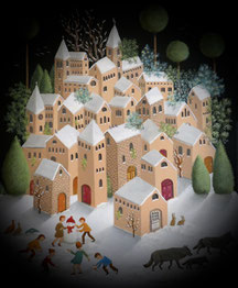 NEIGE ET LOUPS, huile/toile lin