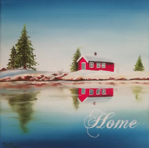 Landschaften - Öl-Gemälde - Winter - Haus - Home