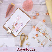 Festliche Bastelmaterialien mit Weihnachtsmotiven und Printables für kreative DIY-Deko und Geschenke.