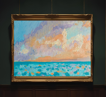 かいがのみせあかちゃん　油彩　海　風景　絵画